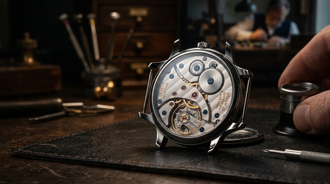 Macro shot of a high-end Swiss watch movement