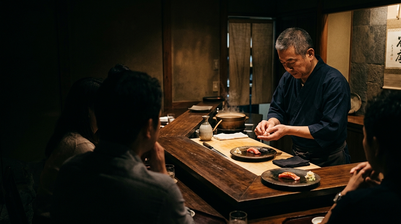 Master Chef preparing seasonal nigiri