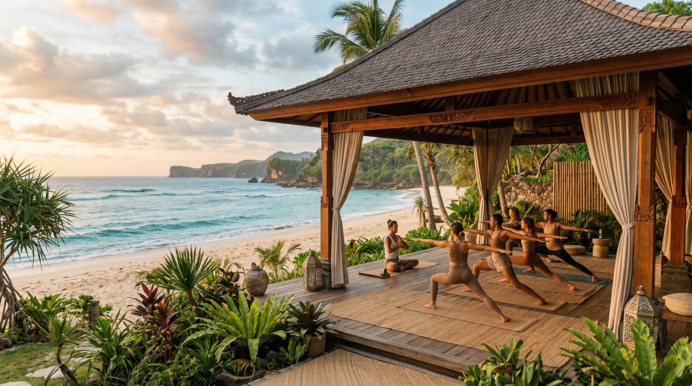 Serene Beachfront Yoga Pavilion in Bali