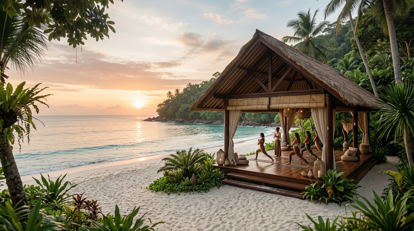 Serene beachfront yoga pavilion in Bali