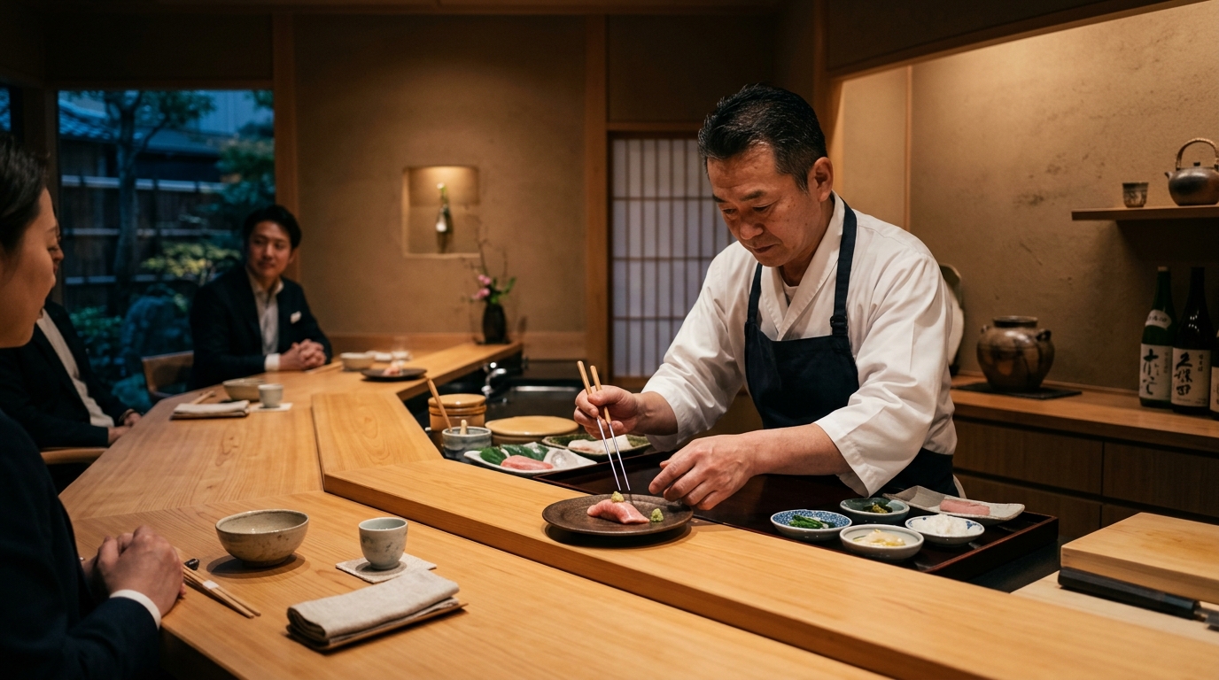 Close-up of hand-pressed Nigiri sushi