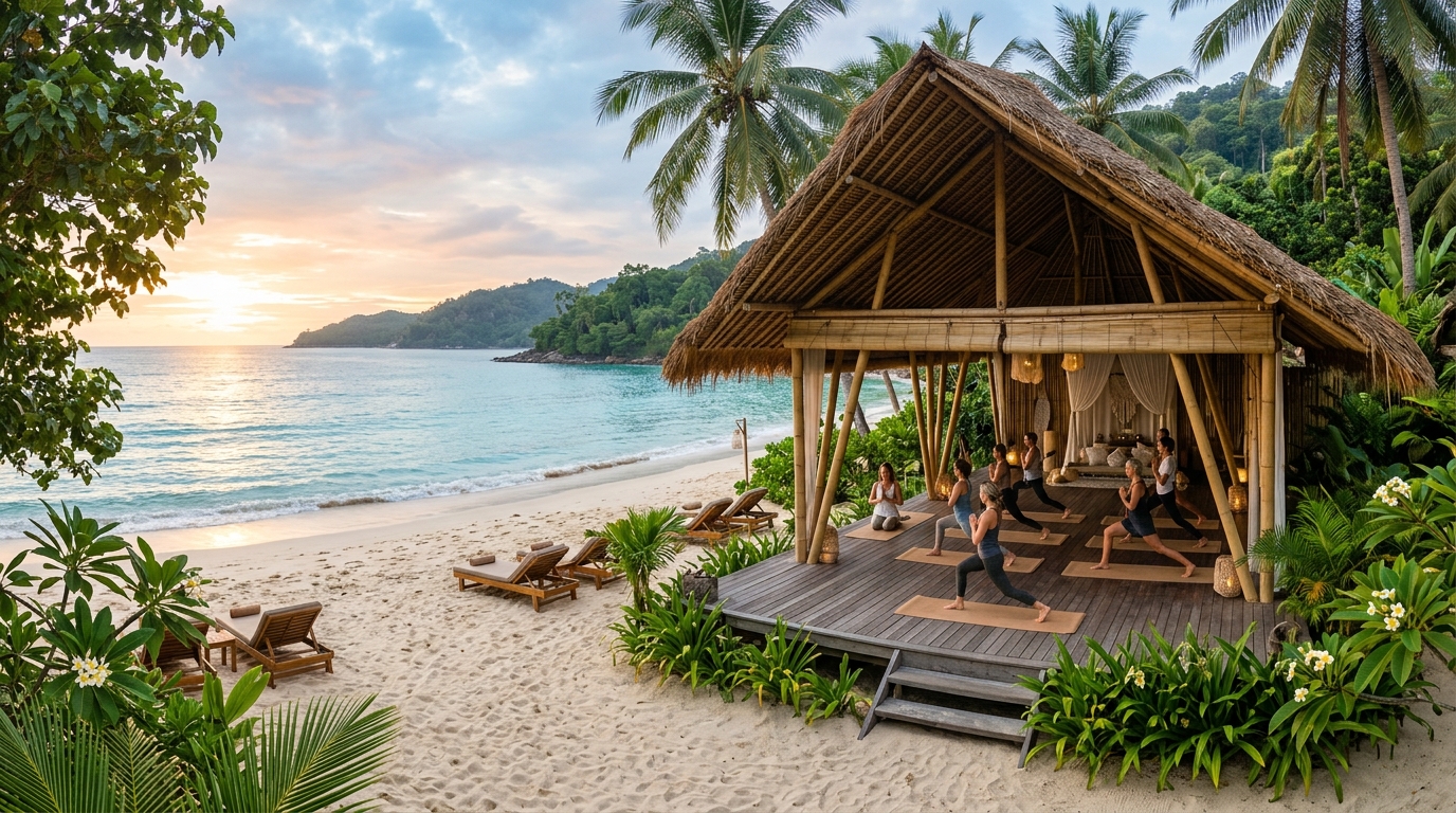 Serene beachfront yoga pavilion in Bali