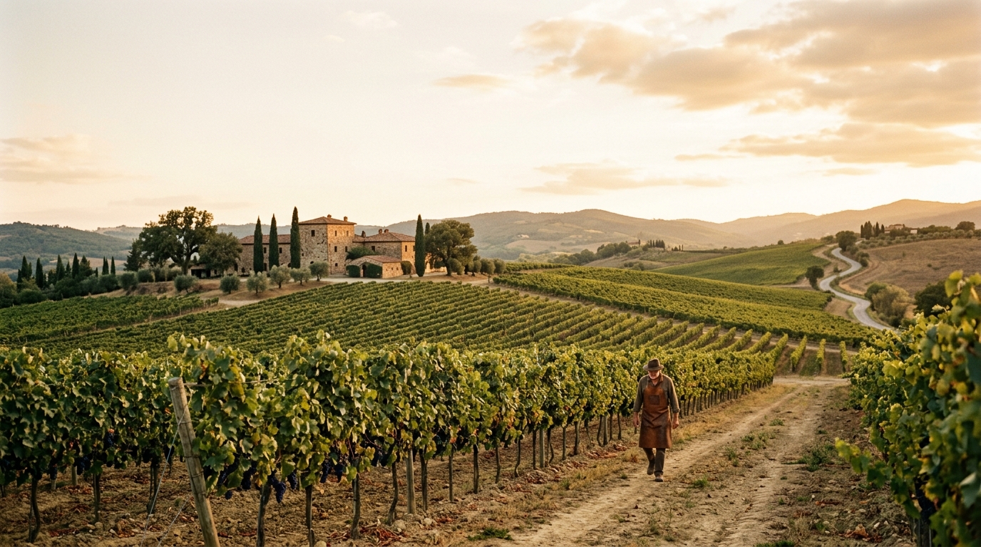 Sun-drenched vineyards at golden hour