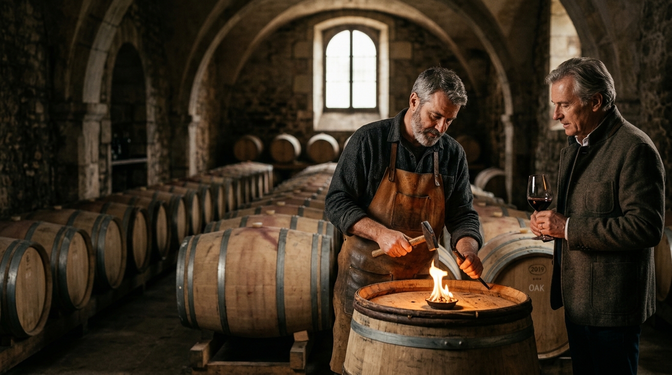 Close up of luxury wine aging in a dark cellar