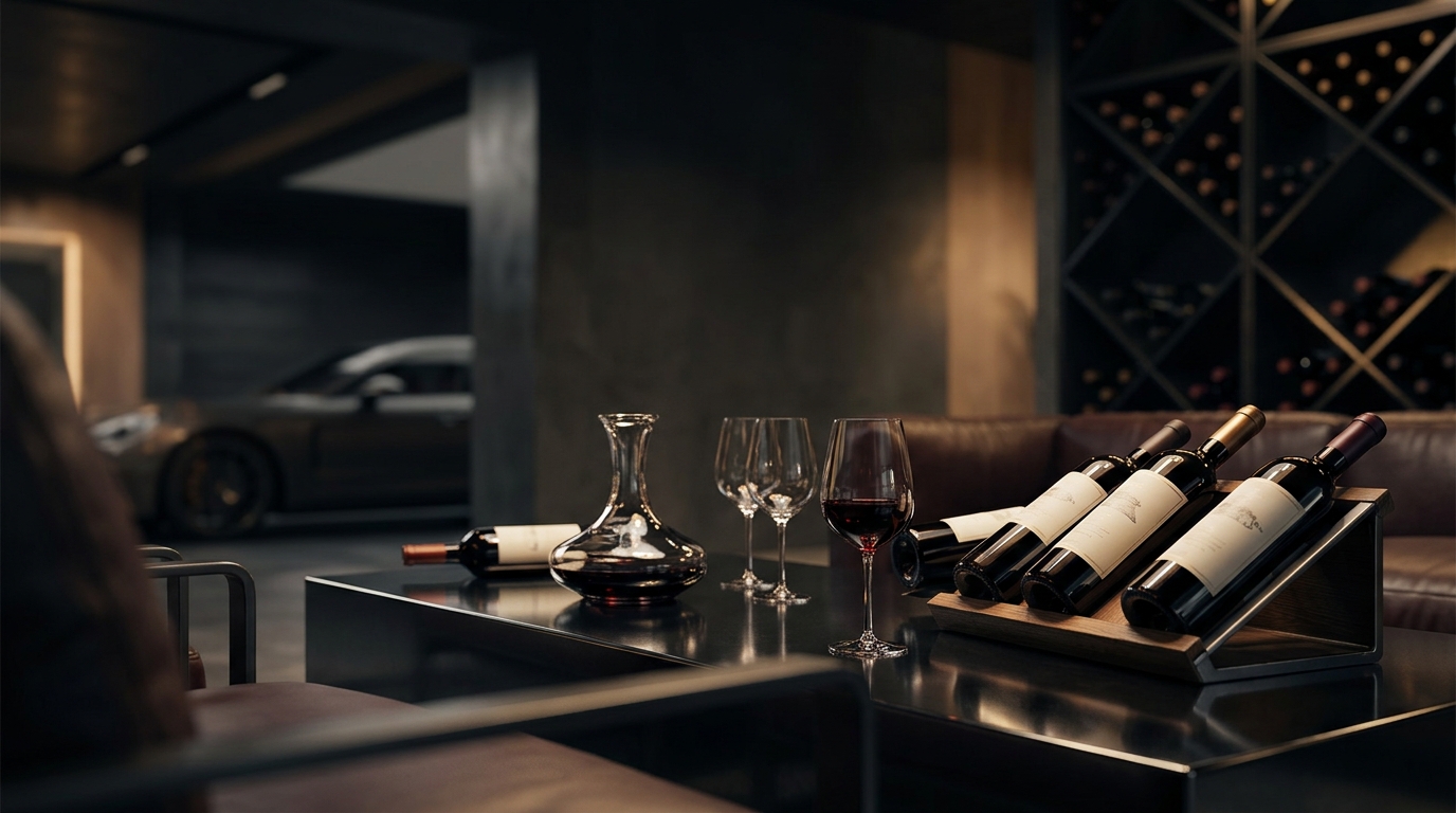 Close up of luxury wine bottles in a cellar