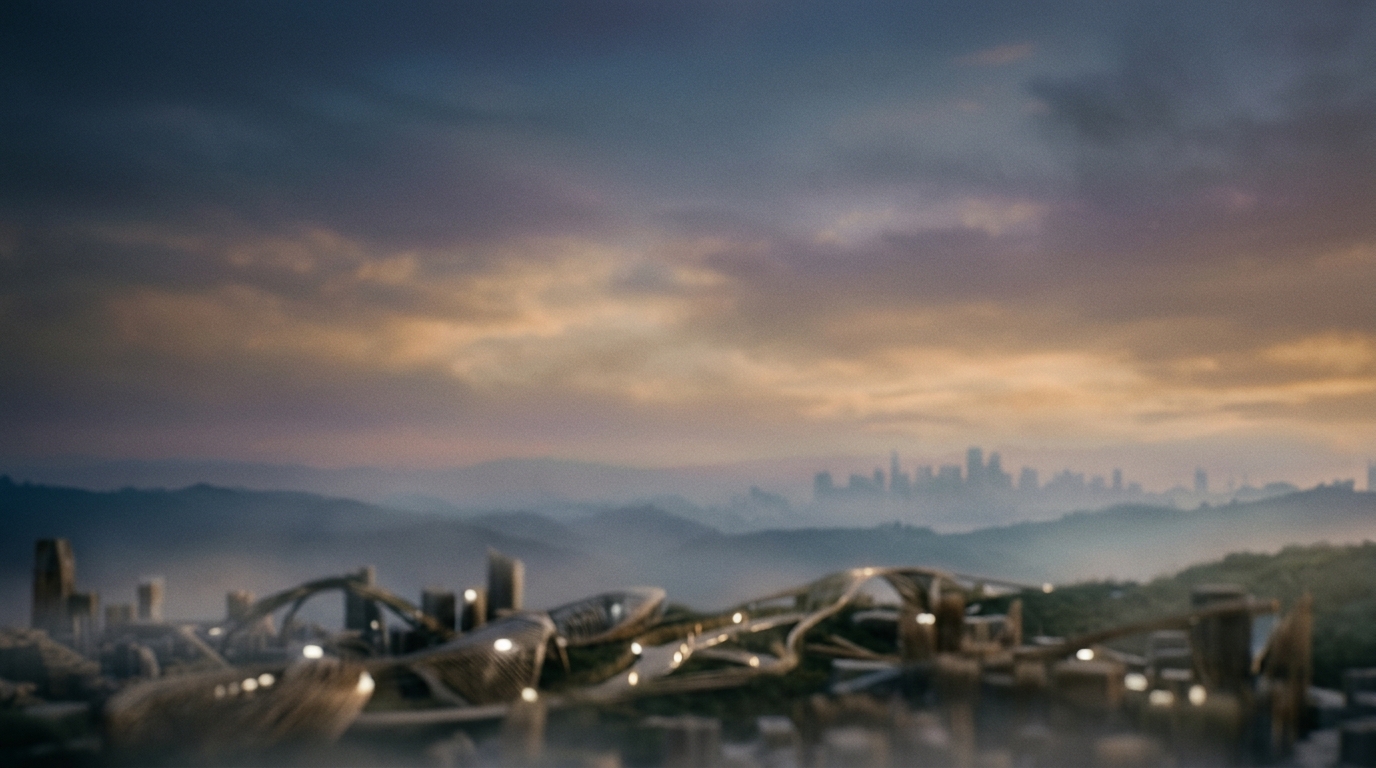 A dramatic view of modern urban layout intersecting with optimized flow networks